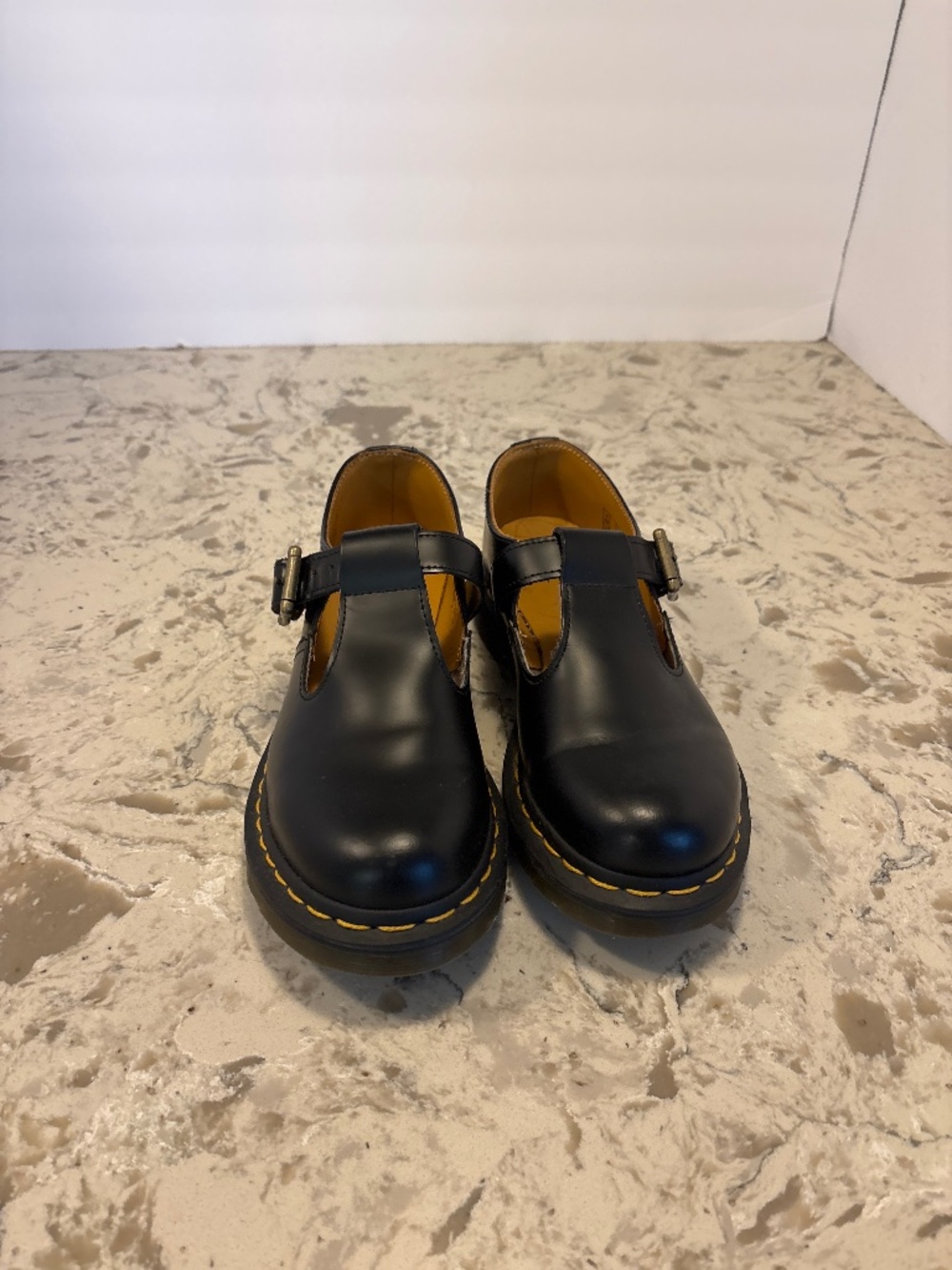 EUC Dr Martens Polly Black Leather Mary Jane T Strap Shoes Sz 6